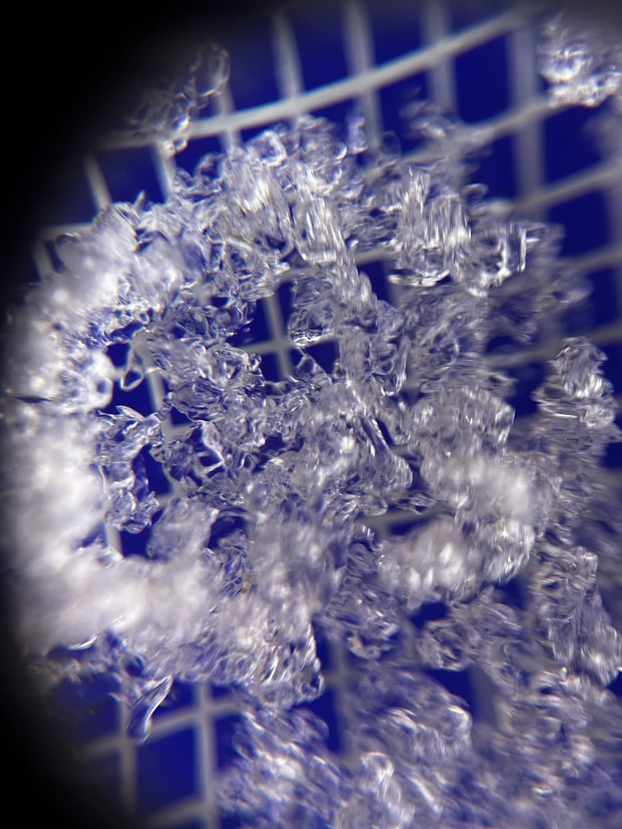 Dataset sample: magnified snowpack profile showing crystal structure over the crystal card grid